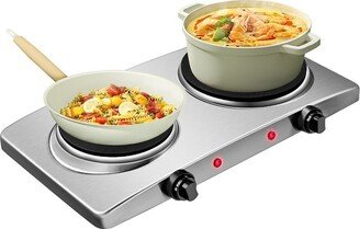 1800W Double Hot Plate Electric Countertop Burner Stainless Steel 5 Power Levels