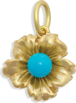 Turquoise Tropical Flower Yellow Gold Charm