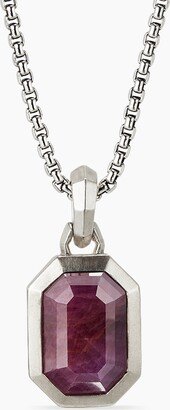 Emerald Cut Amulet in Sterling Silver with Indian Ruby Women's