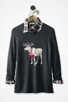 Women's Moose is Loose Sweater - Black Multi - PS - Petite Size