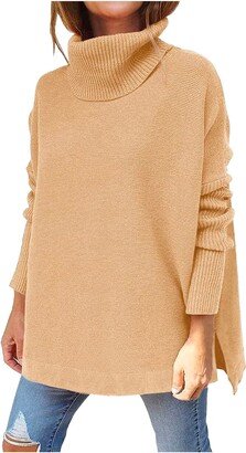 Vickyleb Sweaters for Women 2023 Women Turtleneck Sweater Long Sleeve Soft Cable Knit Winter Pullover Loose Chunky Jumper Tops Halloween Sweater Pumpkin