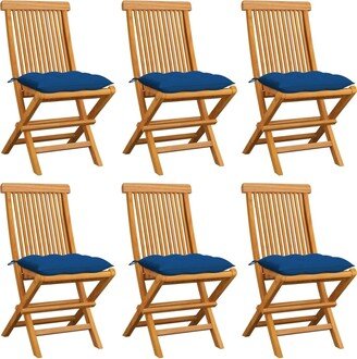 Patio Chairs with Blue Cushions 6 pcs Solid Teak Wood - 18.5'' x 23.6'' x 35''