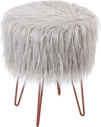 Faux Fur Foot Stool Ottoman with Hair Pin Legs - Silver