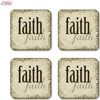 Faith Christian Coasters, Coaster Set Of 4, Religious Gift Set Housewarming Gift, Drink Hostess Jesus & Coffee C-Scr006