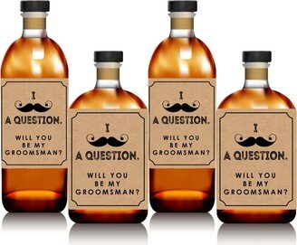 Big Dot Of Happiness Kraft Mustache - Will You Be My Groomsman Gift - Wine Bottle Label Stickers 4 Ct