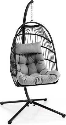 Patio Hanging Egg Chair with Stand Waterproof Cover