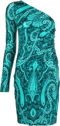 Paisley-Print One-Shoulder Dress