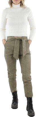 Tessa Womens Faux Leather Belted Ankle Pants