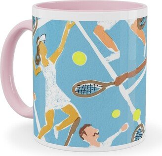 Mugs: Tennis Whites Watercolor - Blue Ceramic Mug, Pink, 11Oz, Multicolor