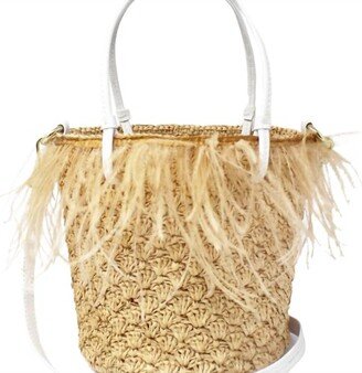 Feather Baby Bucket Bag In Beige