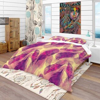 Designart 'Feathers Boho Pattern' Southwestern Bedding Set - Duvet Cover & Shams