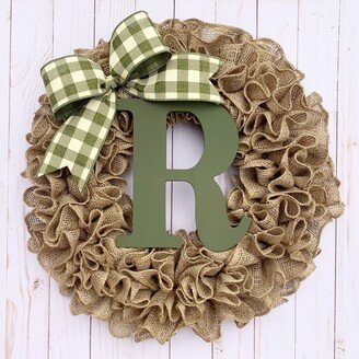 Wreath For Front Door Year Round, Burlap Wreath With Initial, Personalized Gift, Fall, Farmhouse, Housewarming Wedding, Outdoor Decor