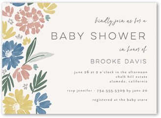 Baby Shower Invitations: Flowery Fauna Baby Shower Invitation, Grey, 5X7, Pearl Shimmer Cardstock, Square