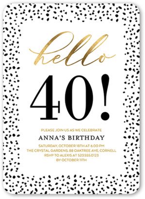 Adult Birthday Invitations: Speckled Hello Birthday Invitation, White, 5X7, Pearl Shimmer Cardstock, Rounded