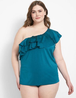 No-Wire Shimmer One-Shoulder Swim Tankini Top