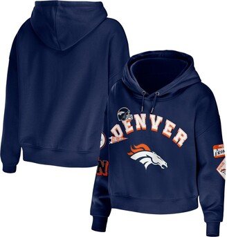 Women's Wear by Erin Andrews Navy Denver Broncos Plus Size Modest Cropped Pullover Hoodie