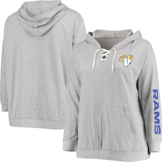 Women's Plus Size Heathered Gray Los Angeles Rams Lace-Up Pullover Hoodie