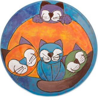 Handmade Happy Cat Family Ceramic Decorative Plate