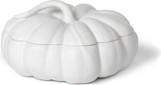 Matte White Lidded Ceramic Pumpkin Bowl