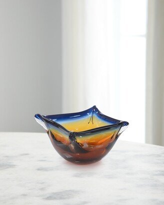 Handblown Dark Blue & Amber Glass Bowl