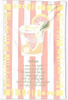 Vintage Cocktail Tea Towel - Paloma Recipe By Lisakling Grapefruit Pink Yellow White Linen Cotton Canvas Spoonflower