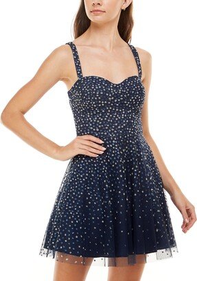 Juniors' Caviar Beaded-Mesh Fit & Flare Dress