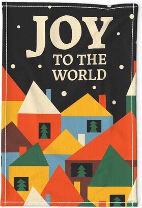 Christmas Village Tea Towel - Joy To The World By Cherbearcreative Holiday Festive Night Sky Linen Cotton Canvas Spoonflower