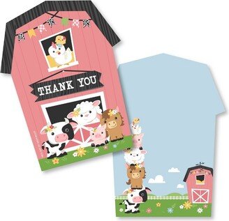 Big Dot of Happiness Girl Farm Animals - Shaped Thank You Cards Pink Barnyard Baby Shower or Birthday Party Thank You Note Cards with Envelopes 12 Ct