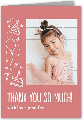 Thank You Cards: Cascading Cheer Thank You Card, Pink, 3X5, Matte, Folded Smooth Cardstock