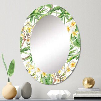 Designart 'Tropical Foliage and Yellow Flowers VI' Printed Modern Wall Mirror