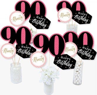 Big Dot Of Happiness Chic 90th Birthday -Pink, Black, Gold-Centerpiece Sticks-Table Toppers-Set of 15