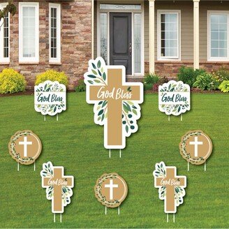 Big Dot Of Happiness Elegant Cross - Outdoor Lawn Decor - Religious Party Yard Signs - Set of 8