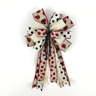 Ladybug Wreath & Lantern Bow, Farmhouse Front Door Hanger, Outdoor Embellishment, Accent