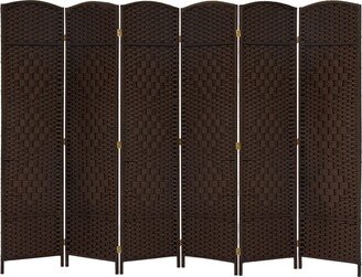 Kinsuite Oriental Furniture 6-Panel Room Divider, Folding Privacy Screens w/ Diamond Double-Weave, Vintage Brown - 6 Panels