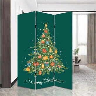 72 Inch 3 Panel Canvas Screen Room Divider, Painted Christmas Tree, Green