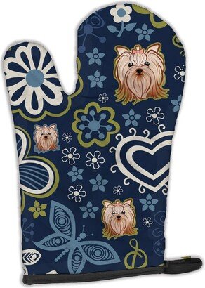 Blue Flowers Yorkie Yorkishire Terrier Oven Mitt