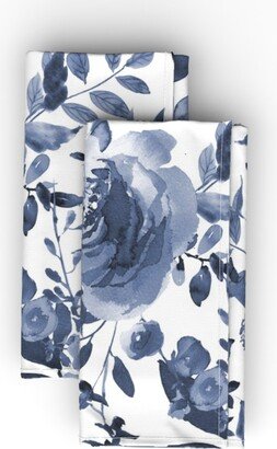 Cloth Napkins: Blue And White Florals - Indigo Cloth Napkin, Longleaf Sateen Grand, Blue