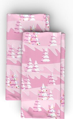 Cloth Napkins: Mid Century Christmas Tree Landscape - Retro Pink Cloth Napkin, Longleaf Sateen Grand, Pink