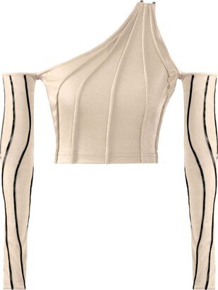 Kargede Temptation – Beige Long Sleeve Crop Top