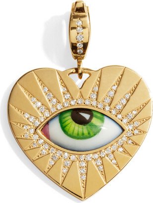 LITO FINE JEWELRY Petit Vert Enamel and Diamond Evil Eye Yellow Gold Heart Charm