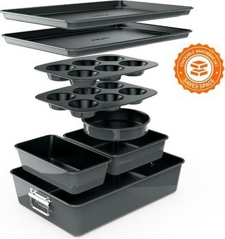 8-Piece Nonstick Stackable Bakeware Set - PFOA, PFOS, PTFE Free Baking Tray Set w/Non-Stick Coating, 450°F Oven Safe