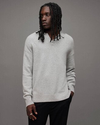 Astor Oversized Open Polo Neck Sweater - Grey Marl