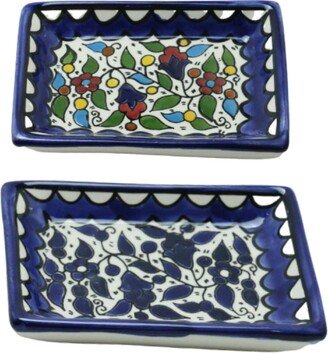 Palestinian Ceramic Serving Rectangle Plate Floral Style 5.5 Inches/14 cm