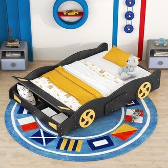 Sunmory Full Size Race Car-Shaped Platform Bed with Wheels and Storage