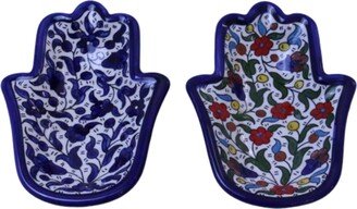 Palestinian Ceramic Serving Hamsa Plate Floral Style
