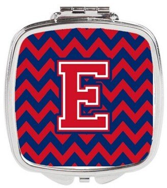 CJ1054-ESCM Letter E Chevron Yale Blue & Crimson Compact Mirror