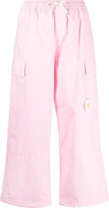 Floral-Appliqué Cropped Cargo Trousers