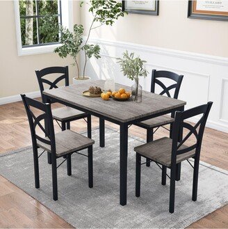 Simplie Fun 5-Piece Dining Table Set Home Kitchen Table and Chairs Industrial Wooden Dining Set with Metal Frame and 4 Chairs, Brown Gray