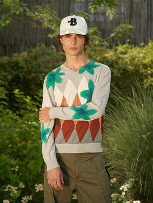 V Neck Diamond Pullover With Handpainted Thistle