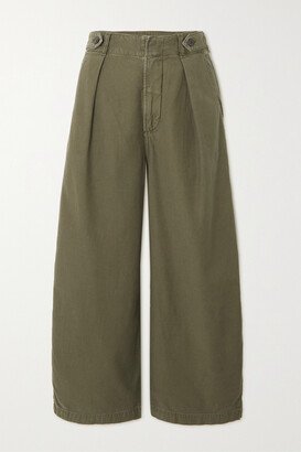 Payton Cropped Pleated Cotton Boyfriend Pants - Green